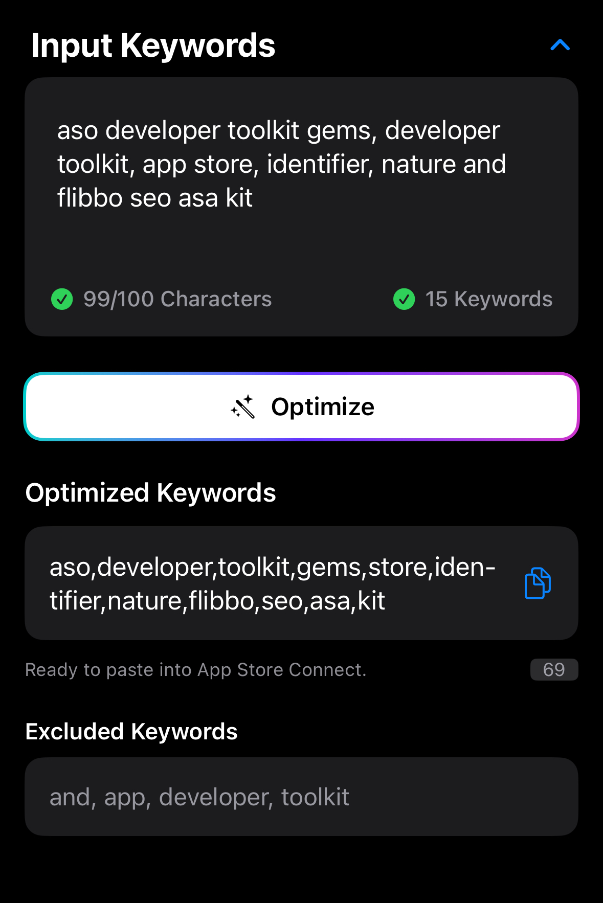 Keyword Optimizer Interface